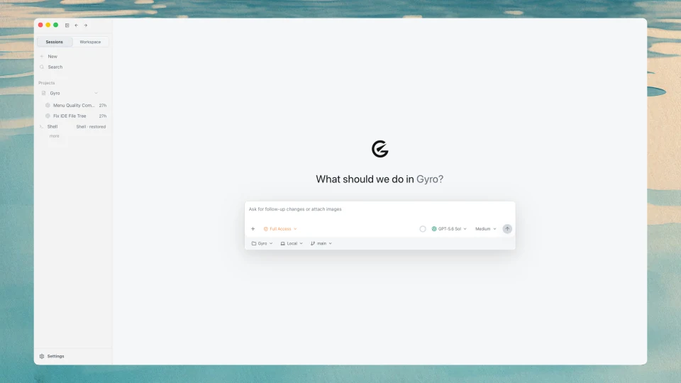 Gyro ready for a new coding run in a light macOS window
